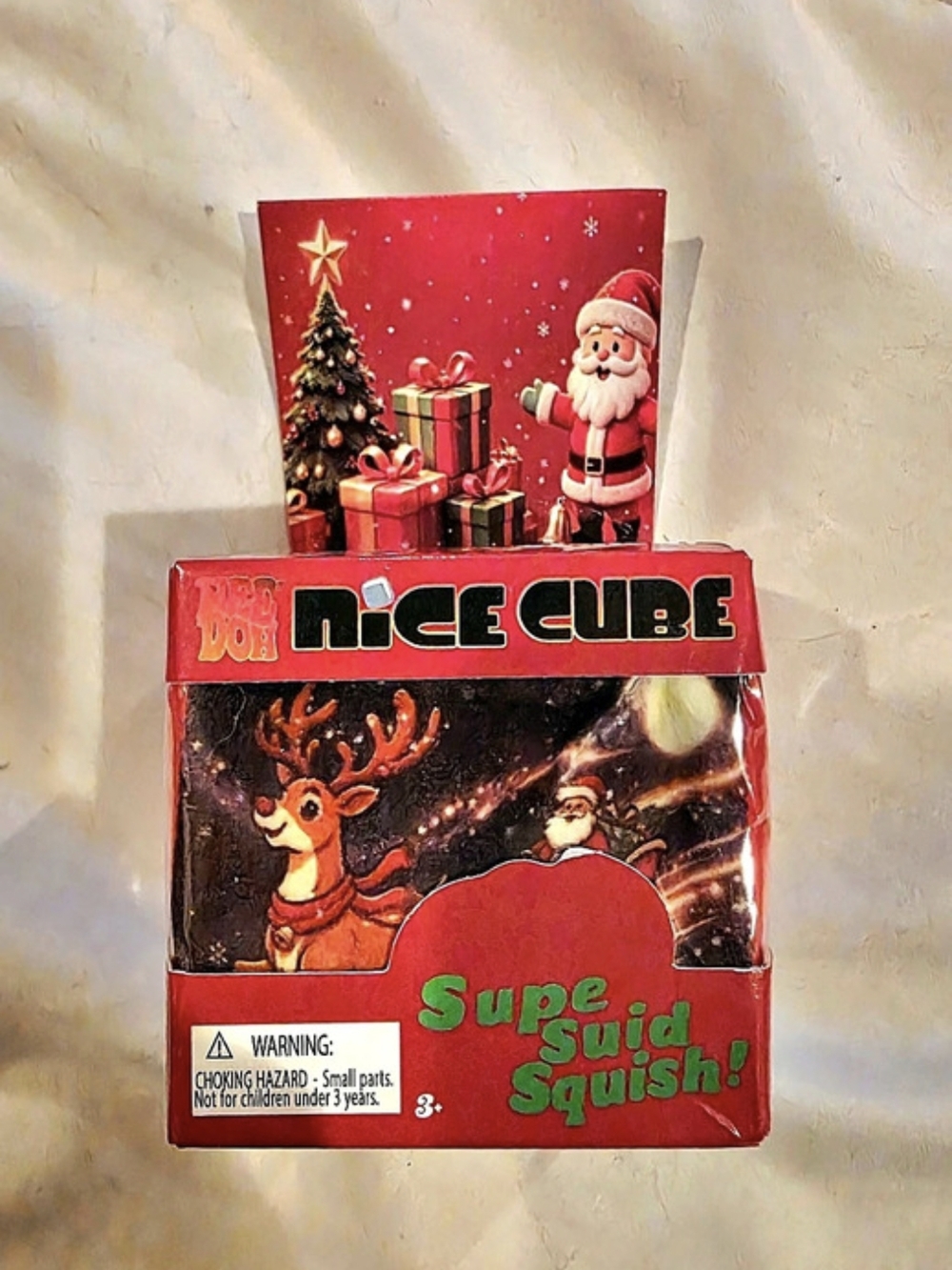 Fuzzy Santa & Reindeer Christmas Needoh Nice Cube Squishy *Not Schylling